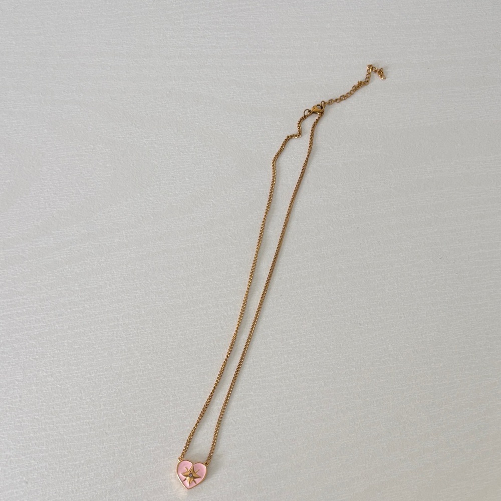 Pink and Gold Heart Pendant Necklace